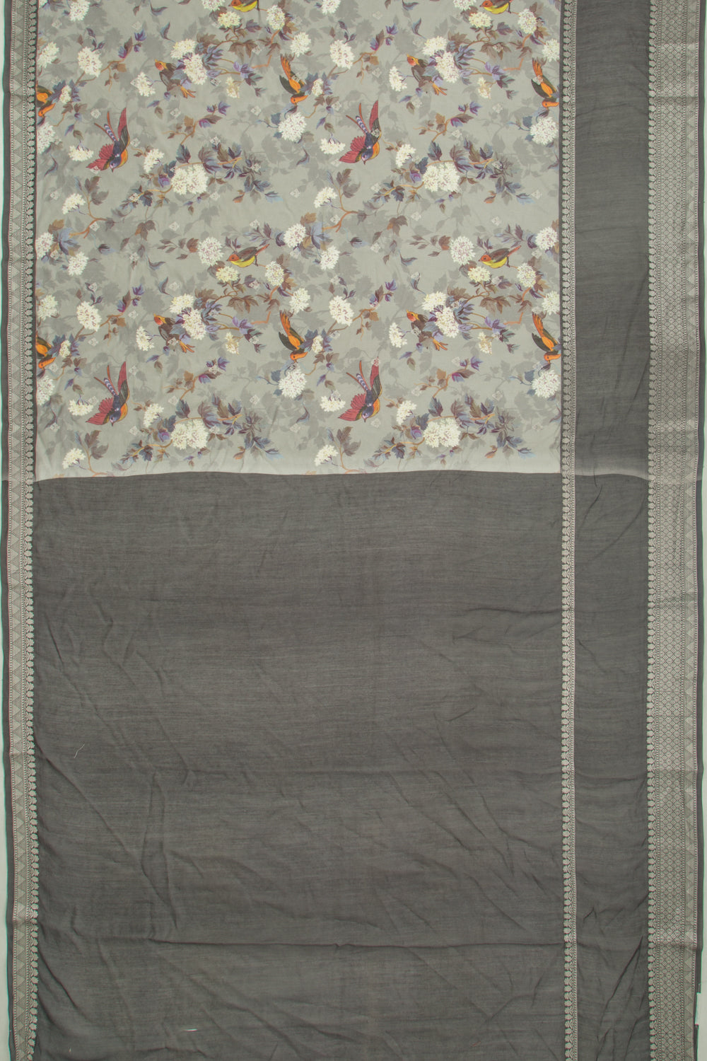 Chanderi Silk Floral Printed And Butta Grey Saree
