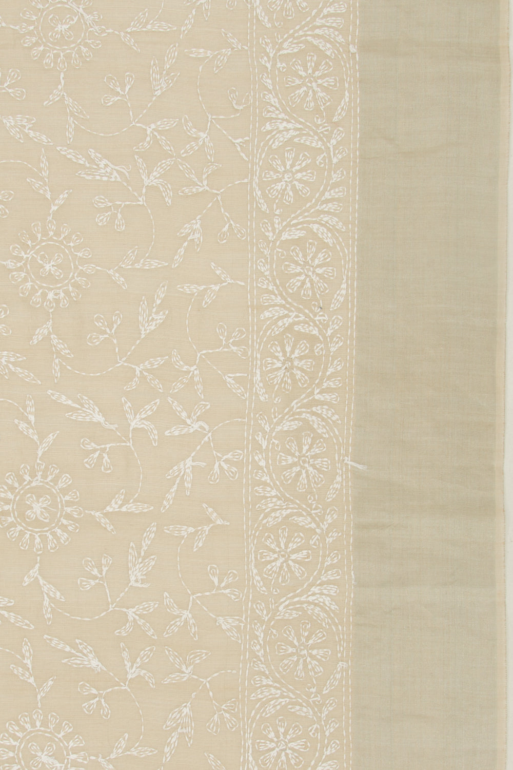 Tussar Tissue Kantha Work Beige Saree