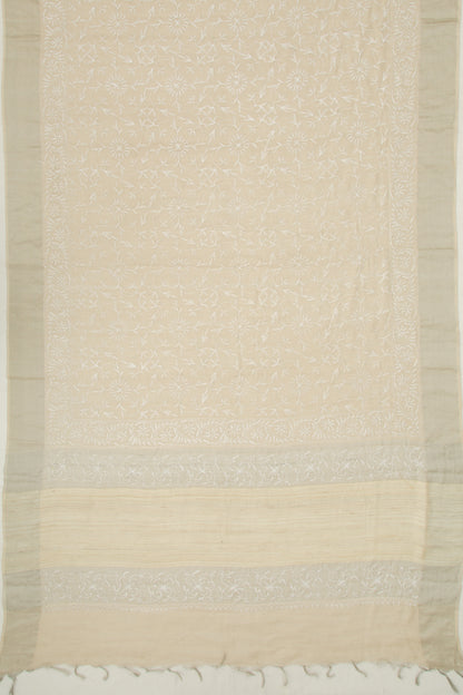 Tussar Tissue Kantha Work Beige Saree