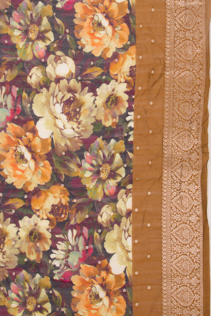 Chanderi Silk Floral Printed And Butta Multicolour Saree