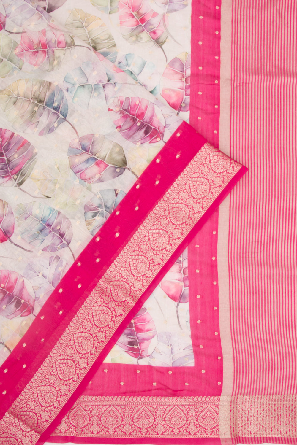 Chanderi Silk Floral Printed And Butta White Saree