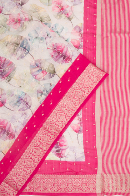 Chanderi Silk Floral Printed And Butta White Saree