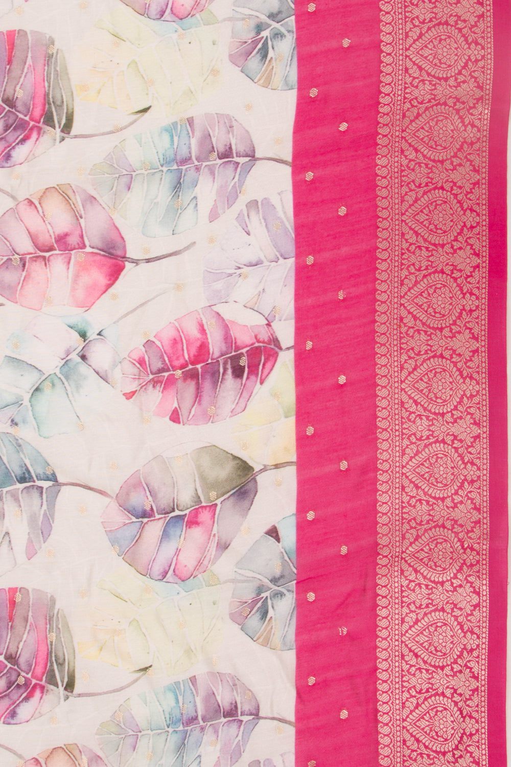 Chanderi Silk Floral Printed And Butta White Saree