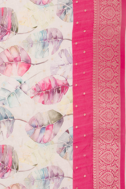 Chanderi Silk Floral Printed And Butta White Saree