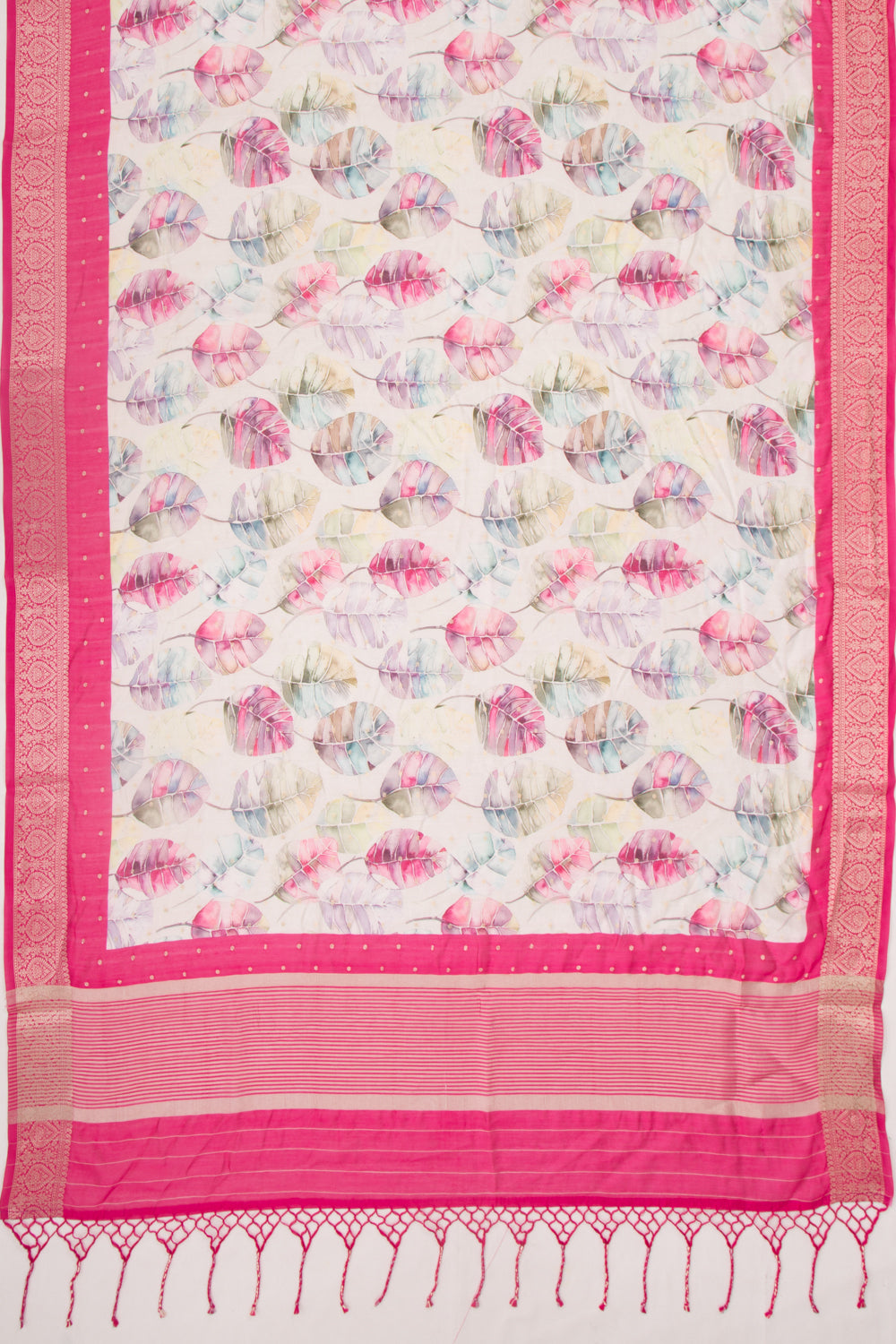 Chanderi Silk Floral Printed And Butta White Saree