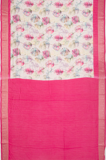 Chanderi Silk Floral Printed And Butta White Saree