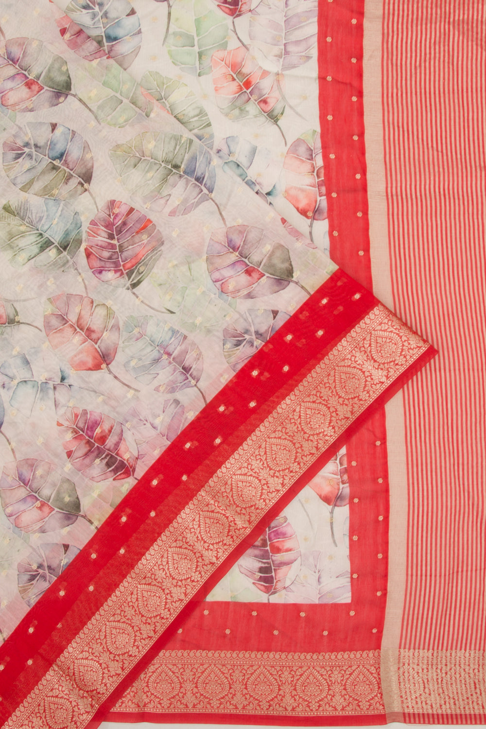 Chanderi Silk Floral Printed And Butta White Saree