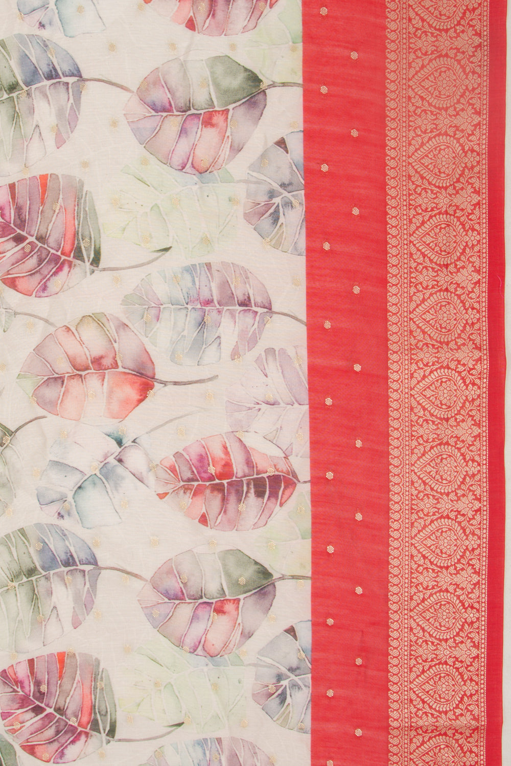 Chanderi Silk Floral Printed And Butta White Saree