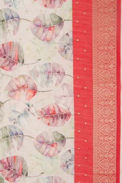 Chanderi Silk Floral Printed And Butta White Saree