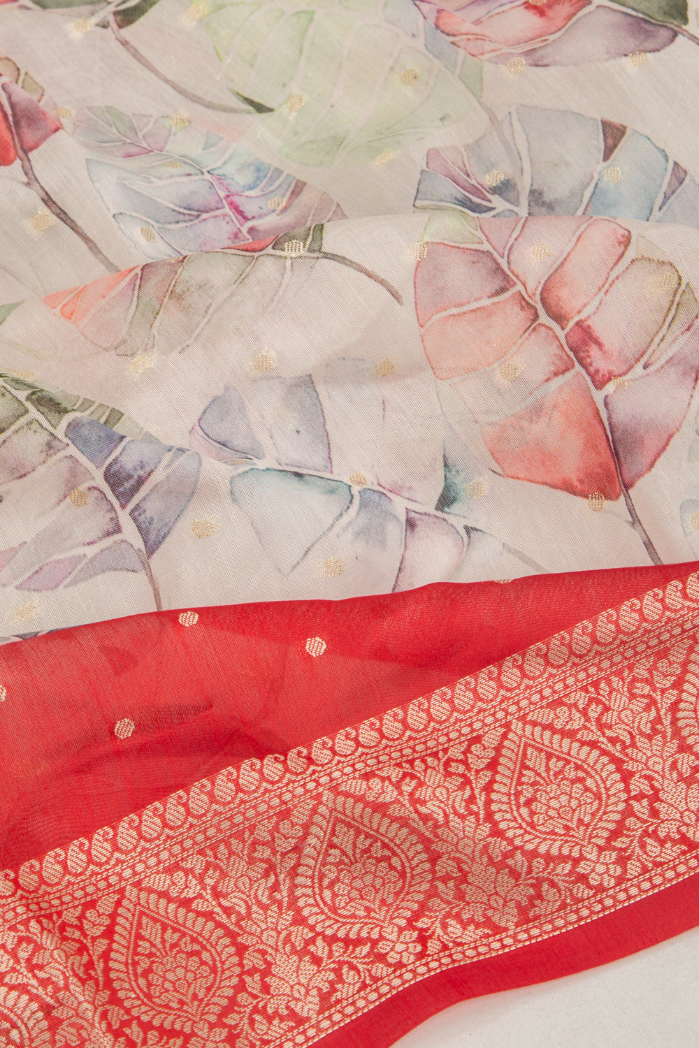 Chanderi Silk Floral Printed And Butta White Saree
