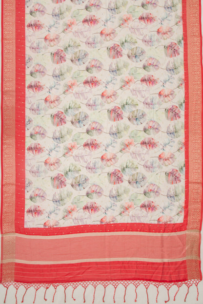 Chanderi Silk Floral Printed And Butta White Saree