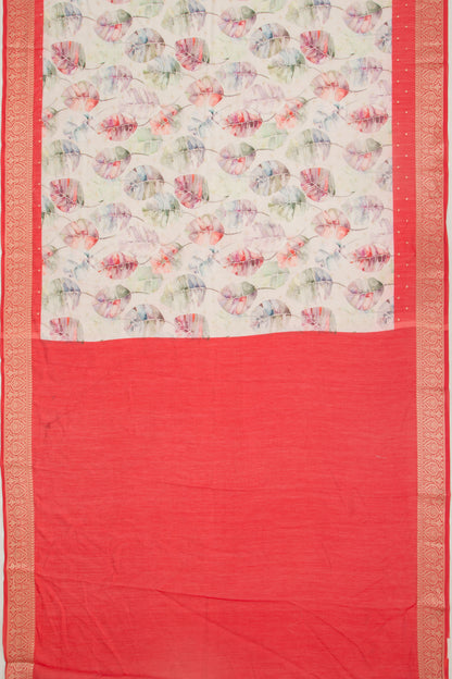 Chanderi Silk Floral Printed And Butta White Saree