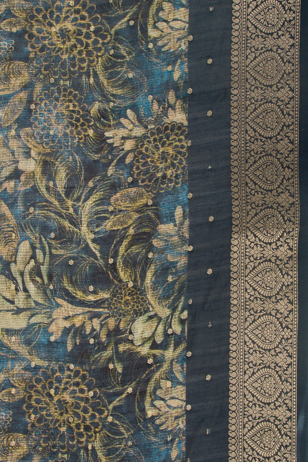 Chanderi Silk Floral Printed And Butta Dark Blue Saree