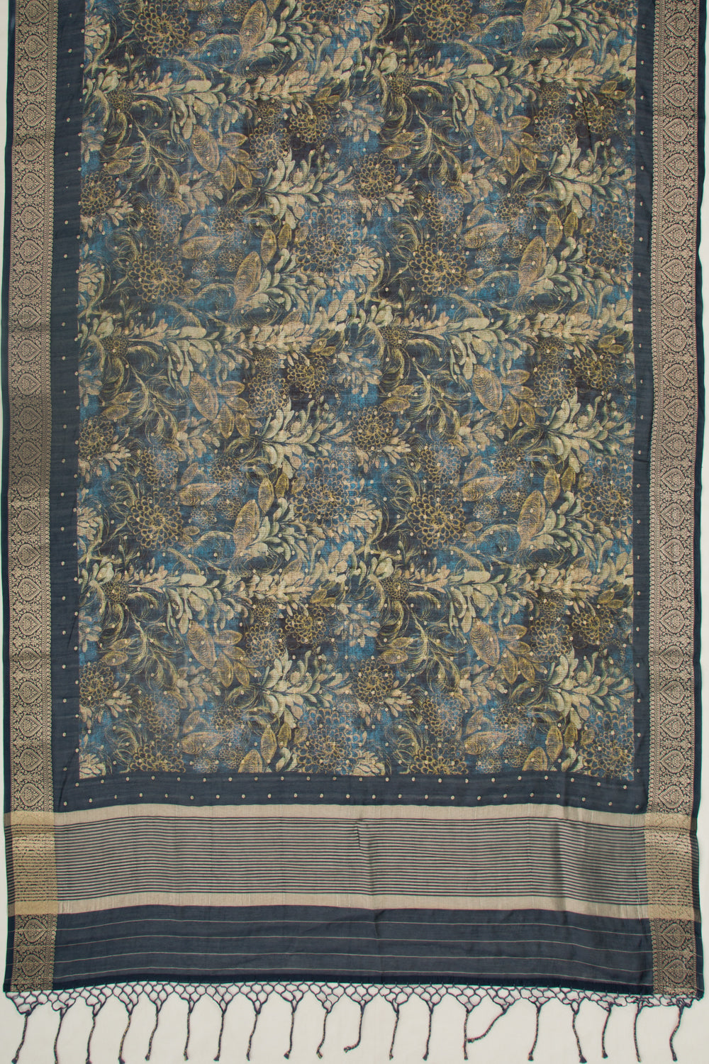 Chanderi Silk Floral Printed And Butta Dark Blue Saree