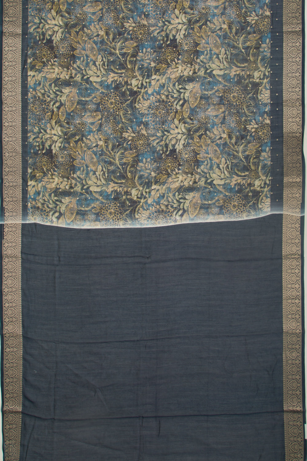 Chanderi Silk Floral Printed And Butta Dark Blue Saree