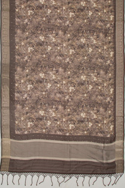 Chanderi Silk Floral Printed And Butta Brown Saree