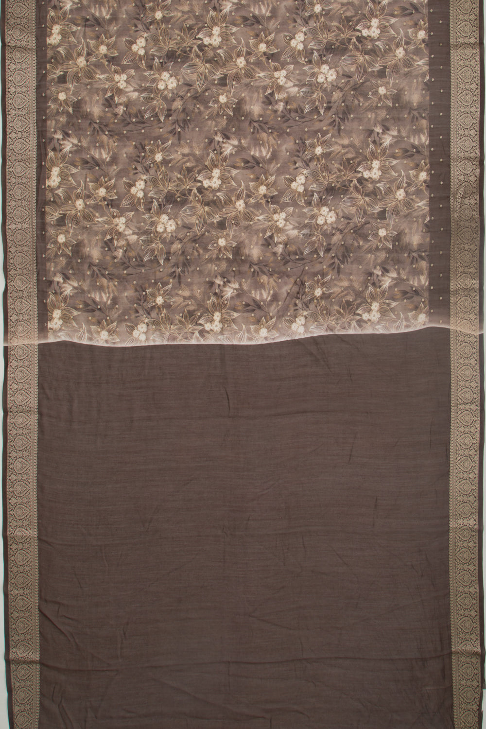 Chanderi Silk Floral Printed And Butta Brown Saree