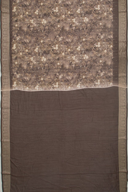 Chanderi Silk Floral Printed And Butta Brown Saree