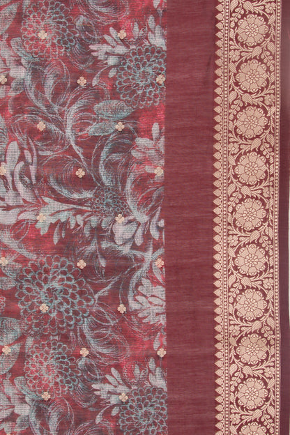 Chanderi Silk Floral Printed And Butta Purple Saree