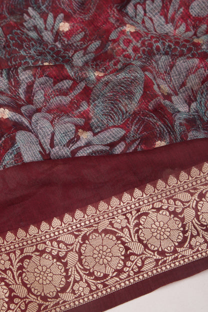 Chanderi Silk Floral Printed And Butta Purple Saree