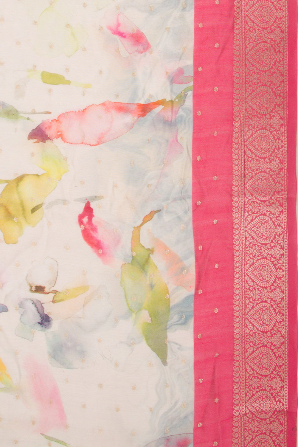 Chanderi Silk Floral Printed And Butta White Saree