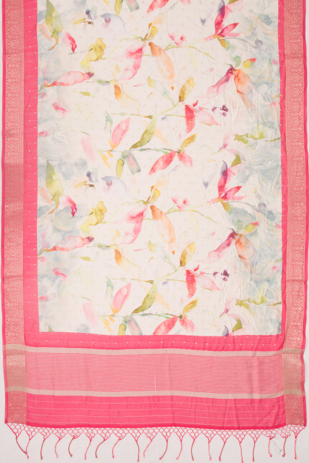 Chanderi Silk Floral Printed And Butta White Saree