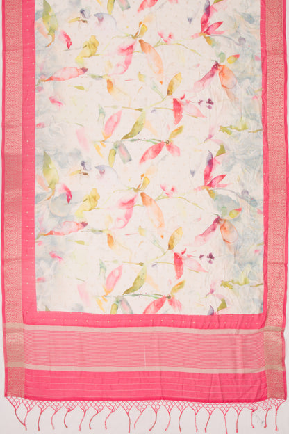 Chanderi Silk Floral Printed And Butta White Saree