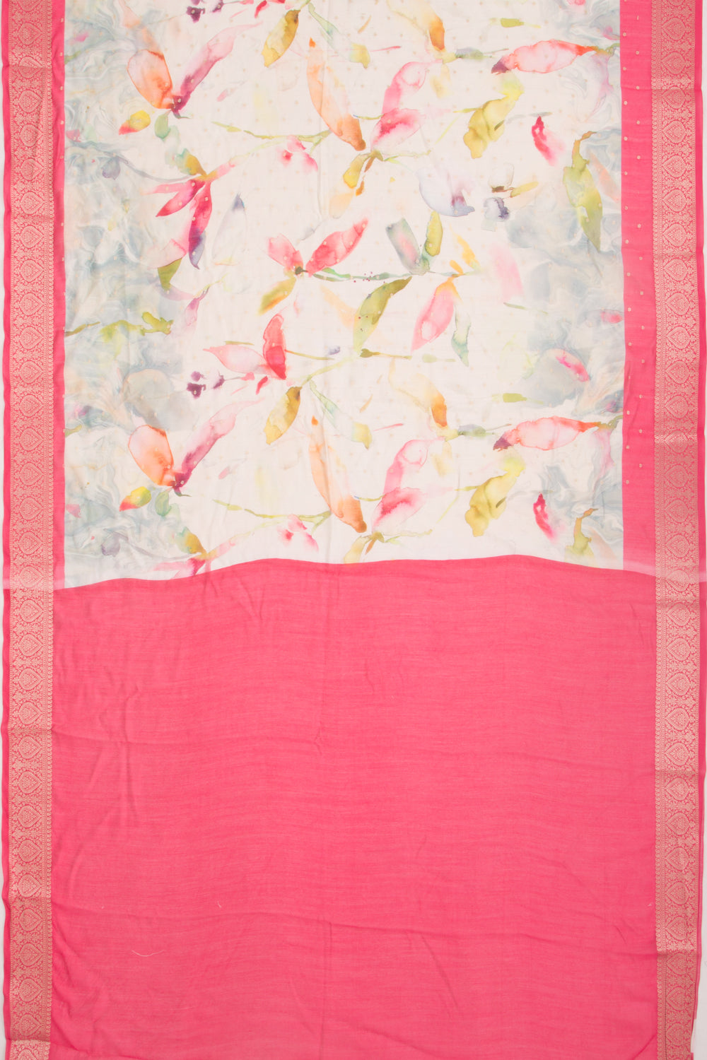 Chanderi Silk Floral Printed And Butta White Saree