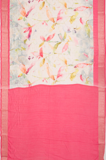 Chanderi Silk Floral Printed And Butta White Saree