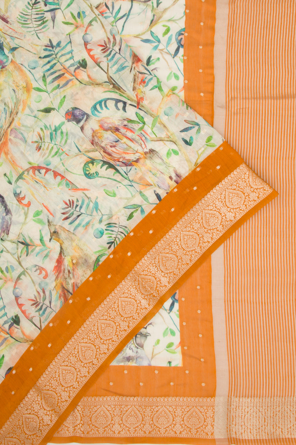 Chanderi Silk Floral Printed And Butta White Saree