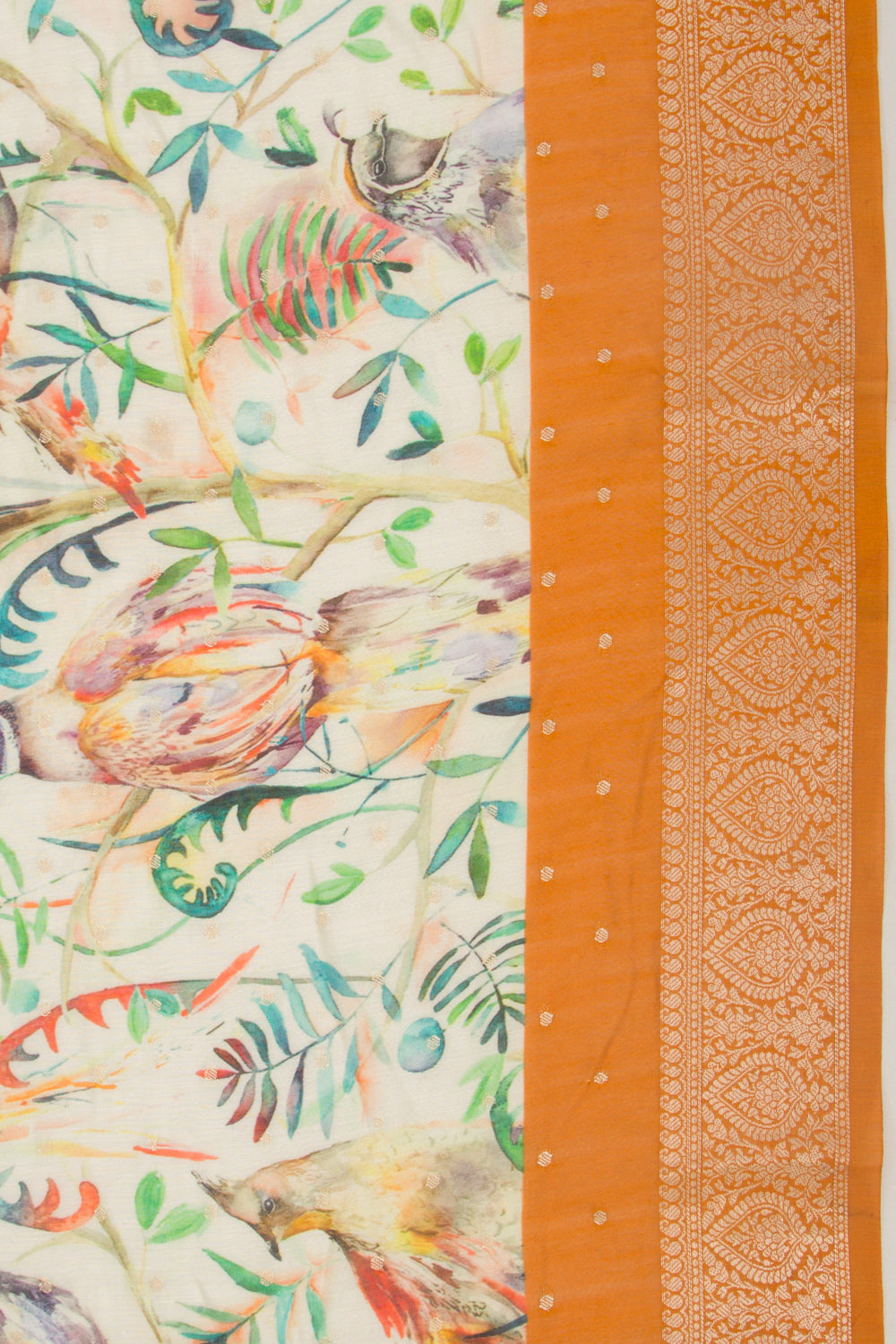 Chanderi Silk Floral Printed And Butta White Saree