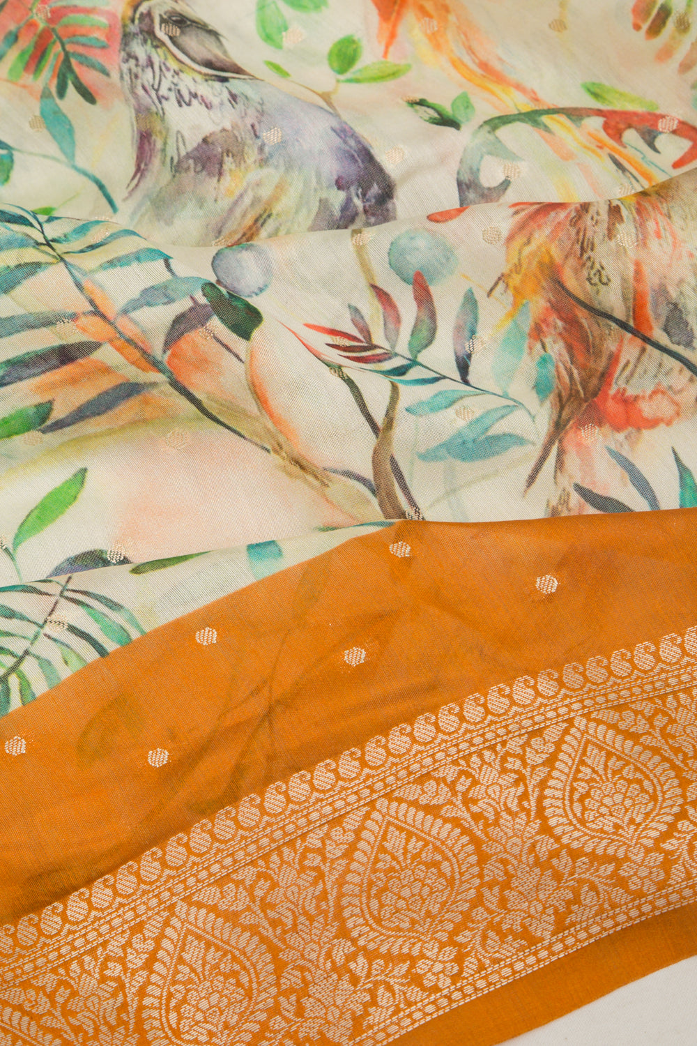 Chanderi Silk Floral Printed And Butta White Saree