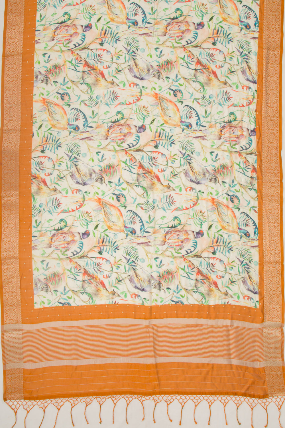 Chanderi Silk Floral Printed And Butta White Saree