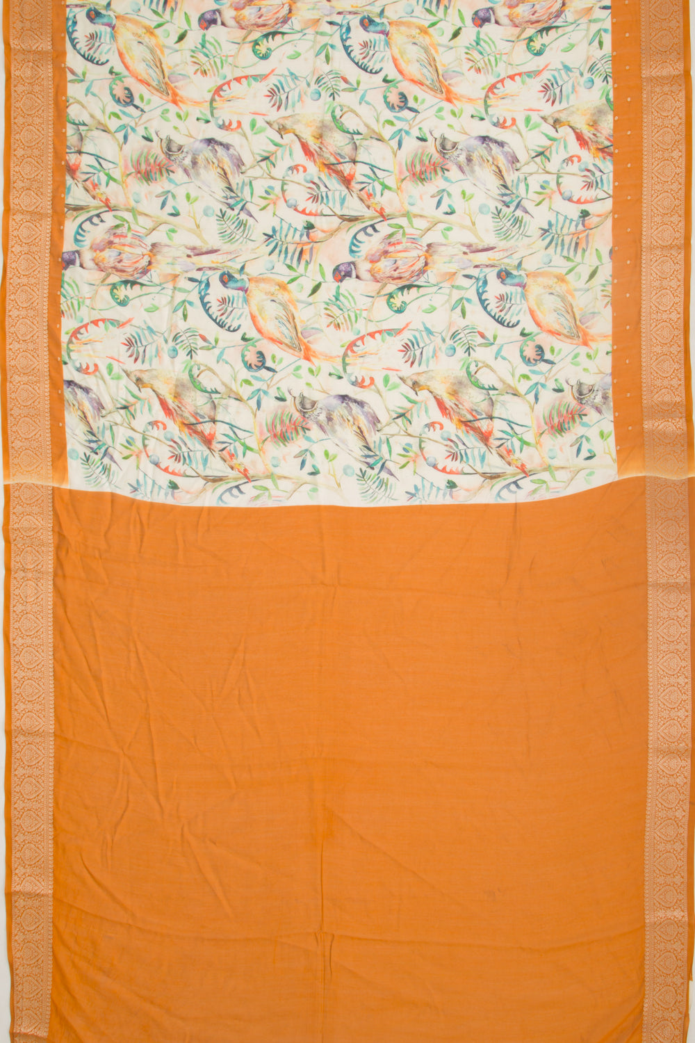 Chanderi Silk Floral Printed And Butta White Saree