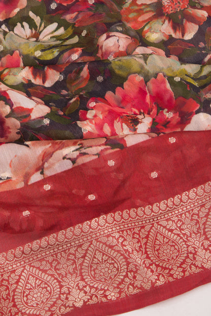 Chanderi Silk Floral Printed And Butta Multicolour Saree