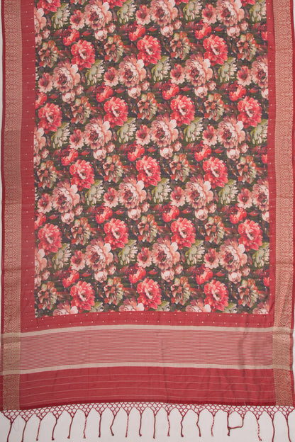 Chanderi Silk Floral Printed And Butta Multicolour Saree