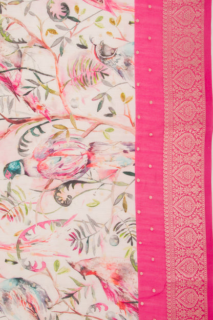 Chanderi Silk Floral Printed And Butta White Saree