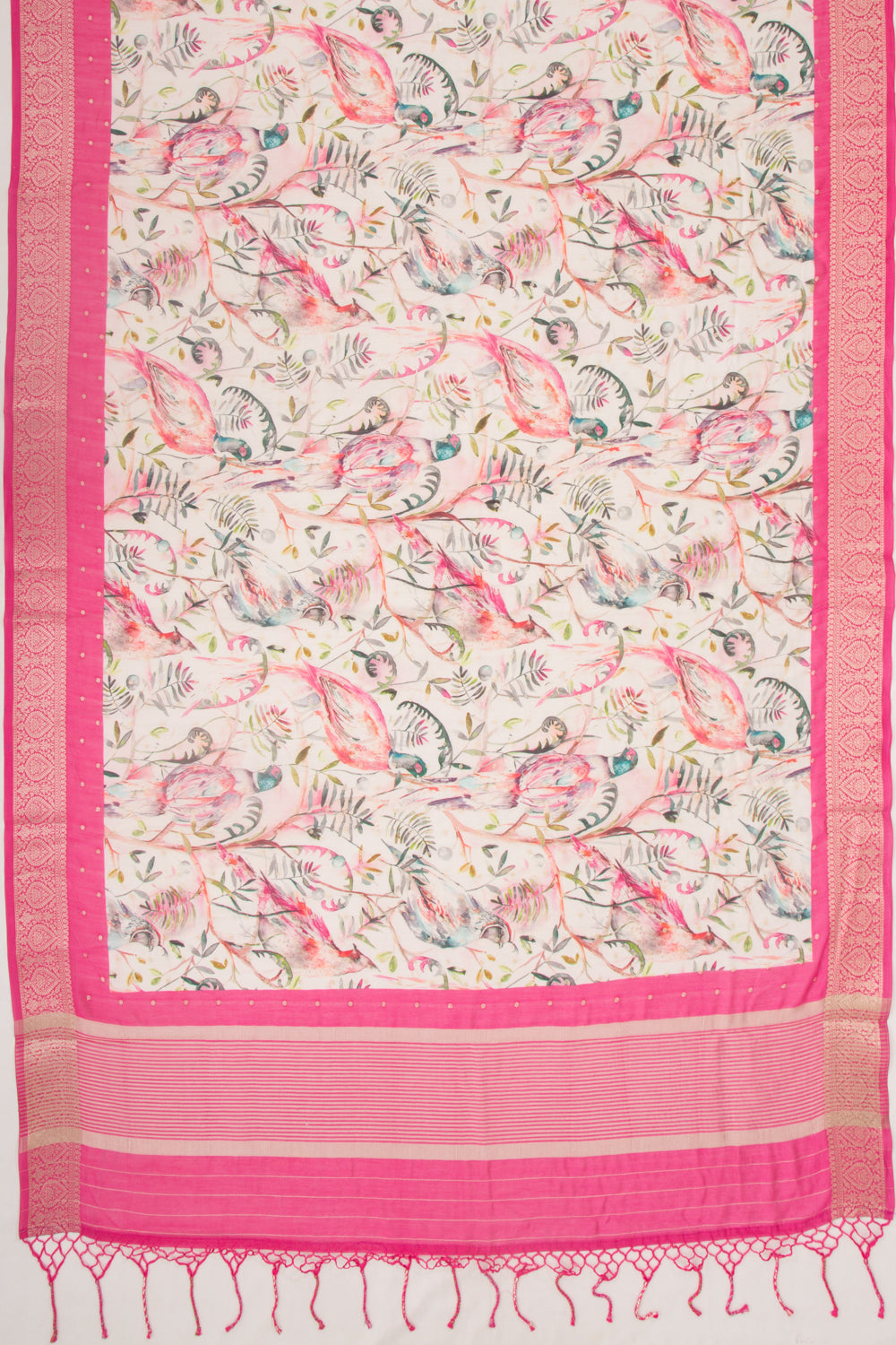 Chanderi Silk Floral Printed And Butta White Saree