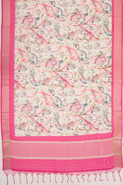 Chanderi Silk Floral Printed And Butta White Saree