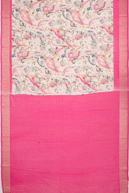 Chanderi Silk Floral Printed And Butta White Saree