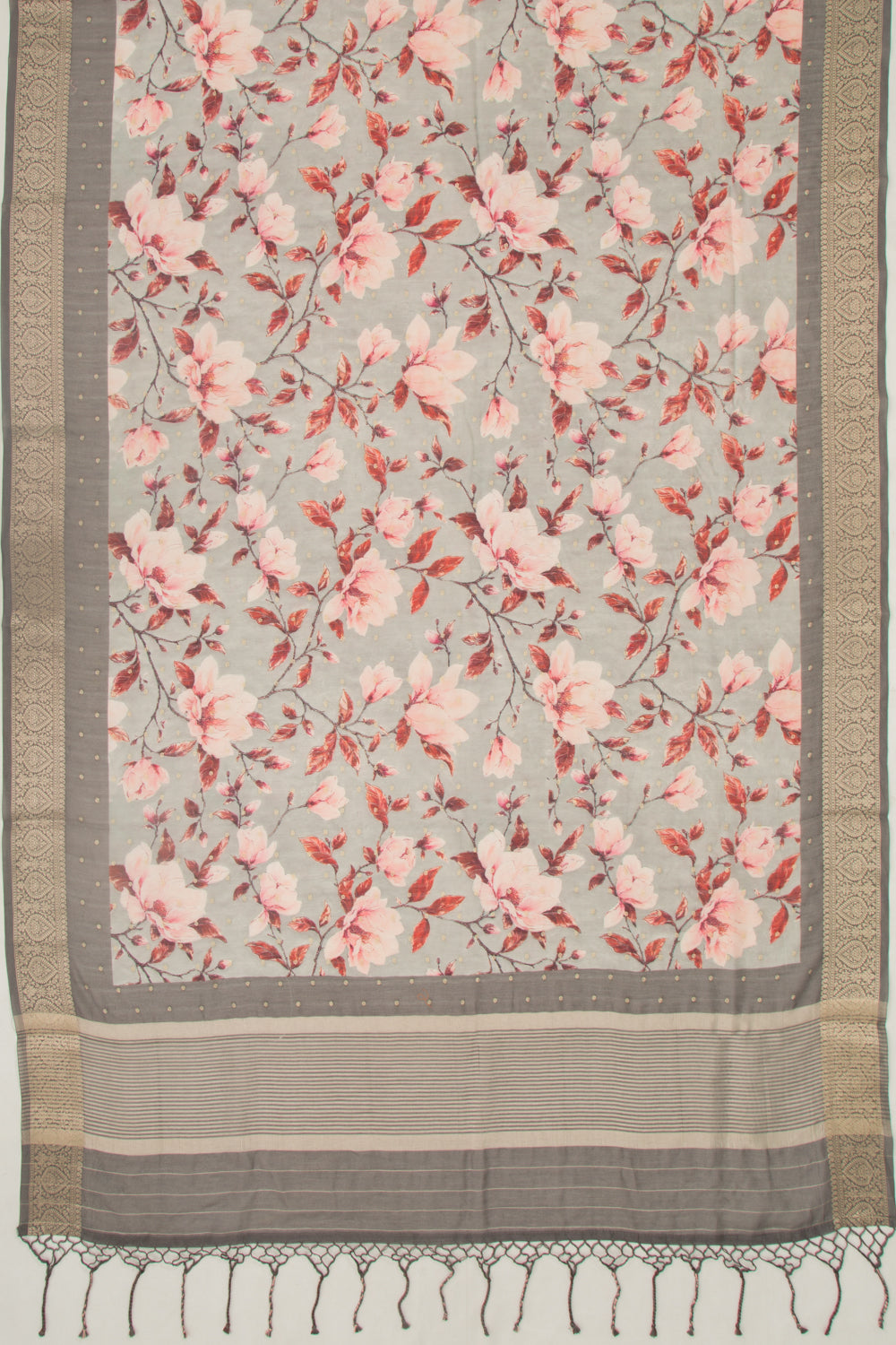 Chanderi Silk Floral Printed And Butta Grey Saree