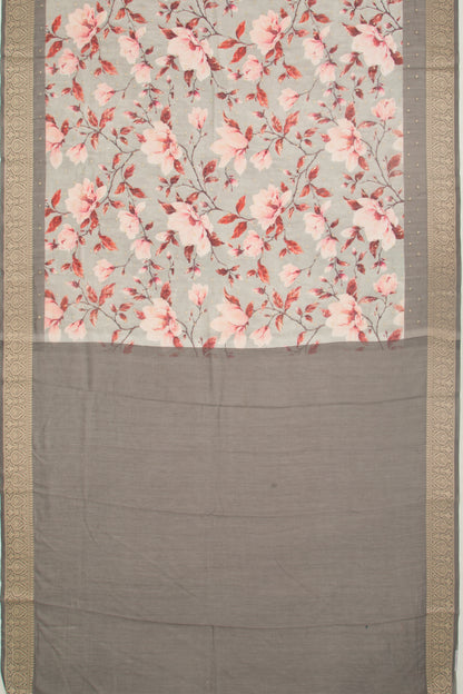 Chanderi Silk Floral Printed And Butta Grey Saree