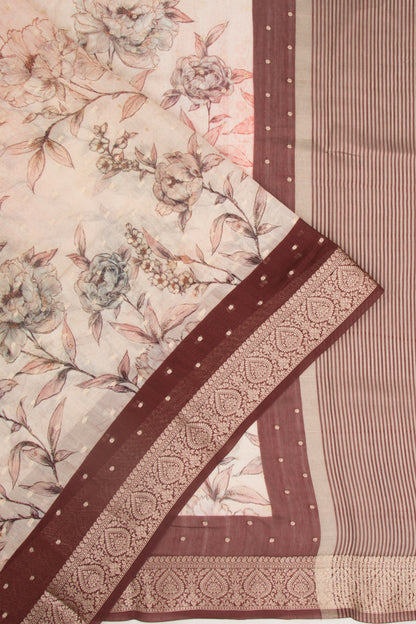 Chanderi Silk Floral Printed And Butta White Saree