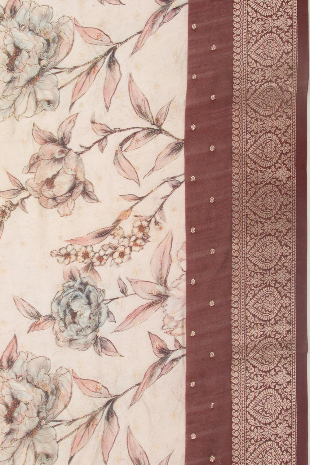 Chanderi Silk Floral Printed And Butta White Saree