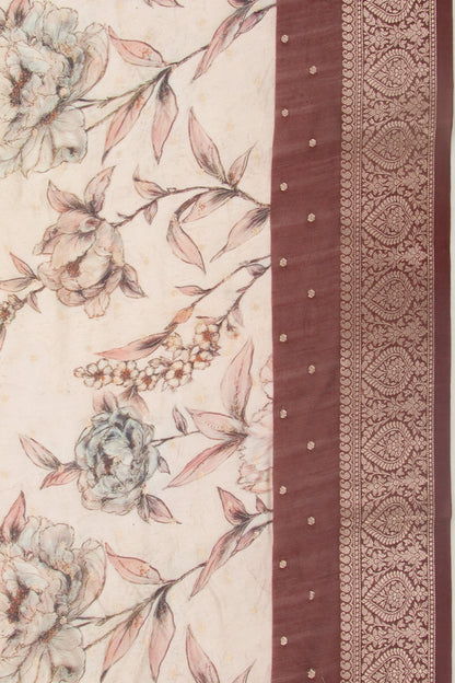 Chanderi Silk Floral Printed And Butta White Saree