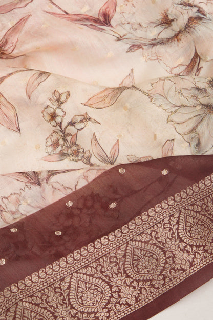 Chanderi Silk Floral Printed And Butta White Saree
