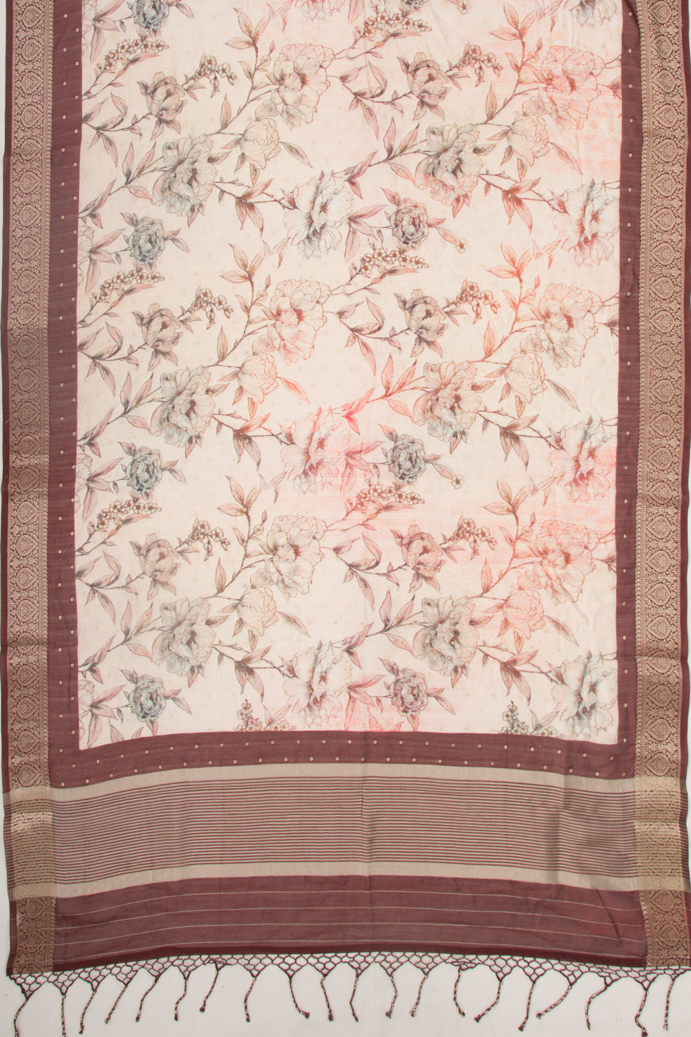 Chanderi Silk Floral Printed And Butta White Saree