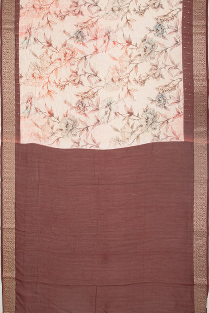 Chanderi Silk Floral Printed And Butta White Saree