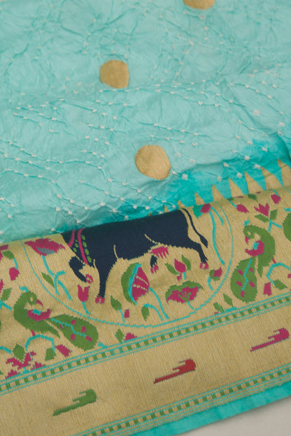 Banarasi Silk Bandhani Butta Sky Blue Saree