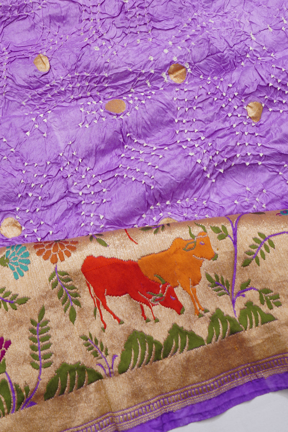 Banarasi Silk Bandhani And Butta Lavender Saree